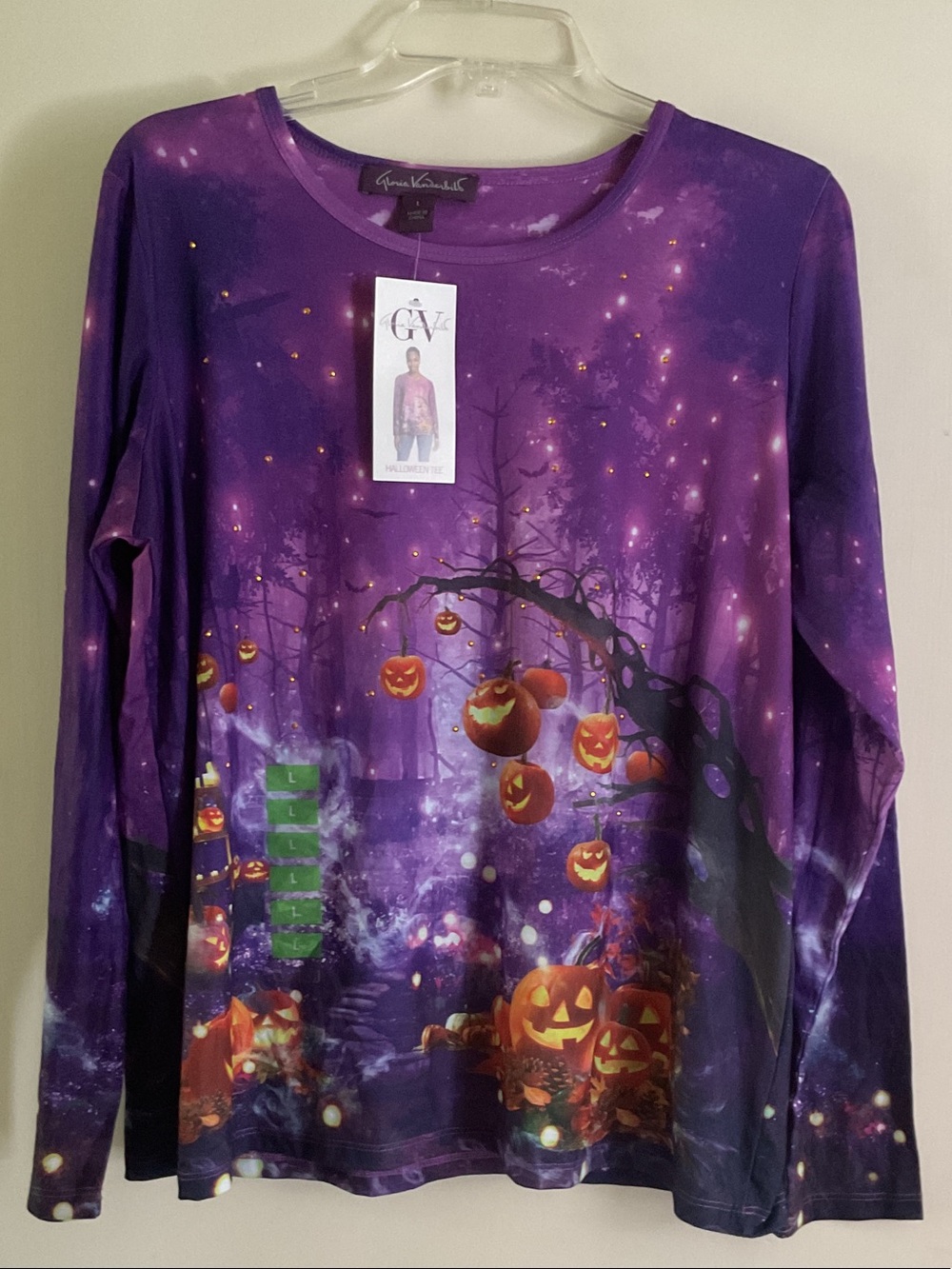 Gloria Vanderbilt Purple Halloween Pumpkin Long-Sleeve Tee NWT